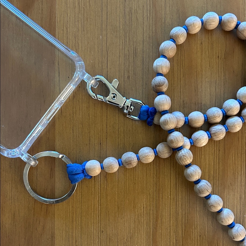 Ina.Seifart Wooden Bead Lanyard with iPhone 14 clear case
